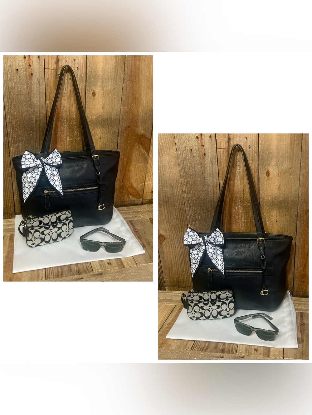 Coach. 5 Piece Set: Taylor Tote & Free Wristlet, Sunglasses, Scarf & Dust Bag. - Picture 11 of 16